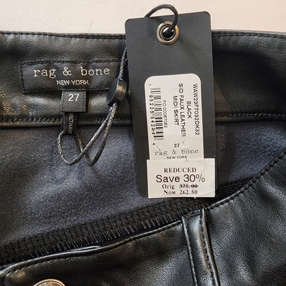 Rag and bone Sid Faux Leather Midi Skirt in Black Size 27 - Picture 8 of 8